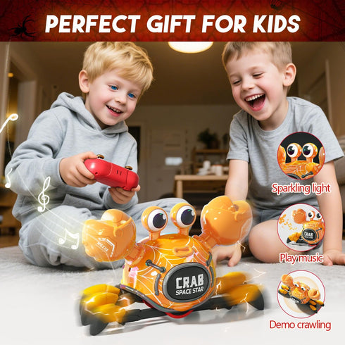 WINJOYMAX 360-Degree 2.4GHz 3 4 5 6 7 8 9 10 Remote Control Robot Crab Toy,Rechargeable With LED Lights And Music, Fast