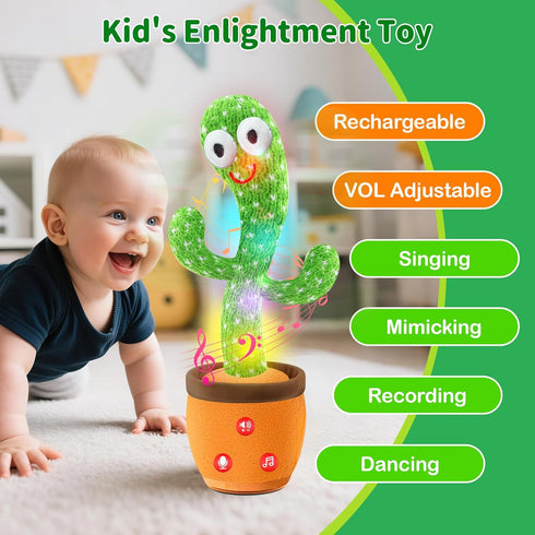 JAKCJFII Rechargeable Dancing Talking Cactus Baby Toys for Toddlers Boys Girls, Singing Mimicking Recording Toy Repeats