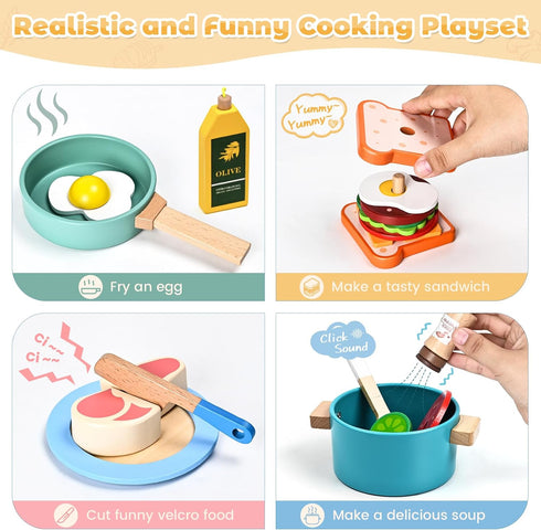 35 Set 3 4 5 6 PCS Wooden Play Kitchen Accessories, Pretend Play Kitchen Toys for Kids Toddlers, Wooden Play Cooking