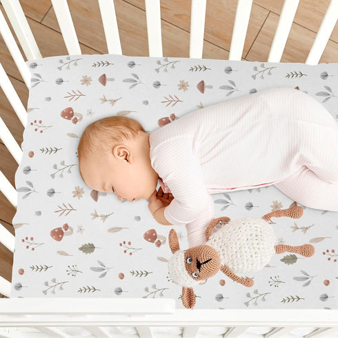 KICPOAY 39 27 Fitted Crib Sheets Fall Cute Mushroom Leaves Stretchy Portable Playard Sheets for Baby Toddler