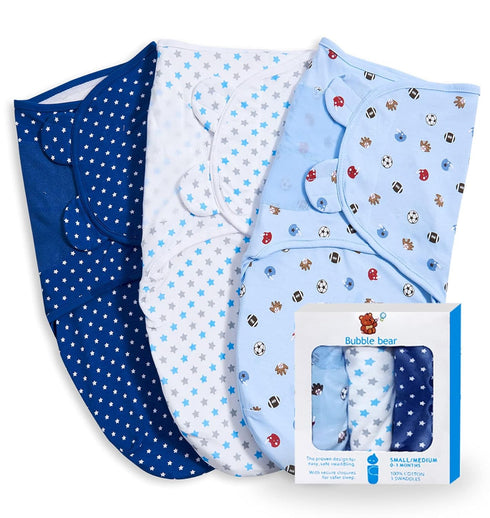 3 Pack Baby Swaddle 0-3 Months - Adjustable Newborn Swaddles Blanket for Baby Girl Boy, Sleep Sack, Blue