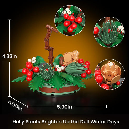 JAKI Northern Cardinal Building Kit, Red Bird with Holly Plant Botanical Collection Building Toys, Relaxing Build