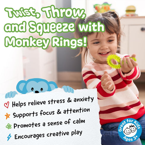 Impresa Monkey Noodle 3-Pack Spiky Sensory Rings, Fidget Bracelets & Tactile Fidget Toys for Kids & Adults