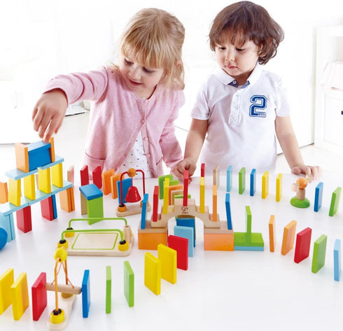 Hape Dynamo Wooden Domino Set | Award Winning Building Block Set for Kids, 107 Solid Pieces of Fun