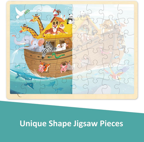 Wooden Noah's Ark Puzzle for Kids Ages 3-5, 48 Piece Puzzles for Kids Ages 4-8 with Puzzle Tray, Religious Scene Christian Bible Wooden Jigsaw Puzzle for 3 4 5 6 7 8 Year Old
