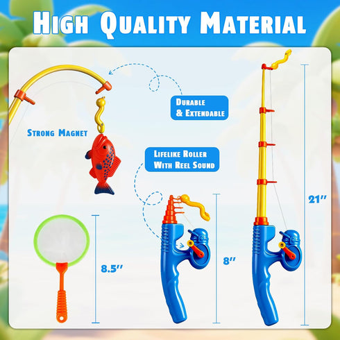 CozyBomB Set 3-5 6 4-8 Magnetic Fishing Toys Game for Kids | Water Table Bathtub Kiddie Pool Party Pole Rod Net