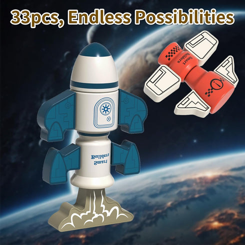 3-5, 33 Playset DIY Magnetic Robot Building Toy for Kids PCS STEM Stacking with Storage Box, Rocket Robot Creative Kit