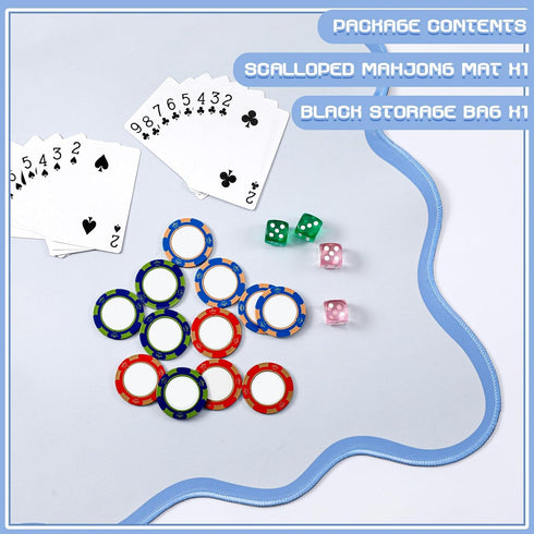 VioraWhite 21" Set Mini Majiong Mat for Travel Cute Scalloped Small Anti Slip Noise Reduction Mahjong Accessories Gifts