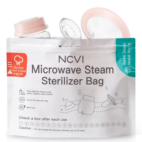 NCVI Microwave Steam Sterilizer Bag for Baby Bottles 8 Count(160 Uses), Large