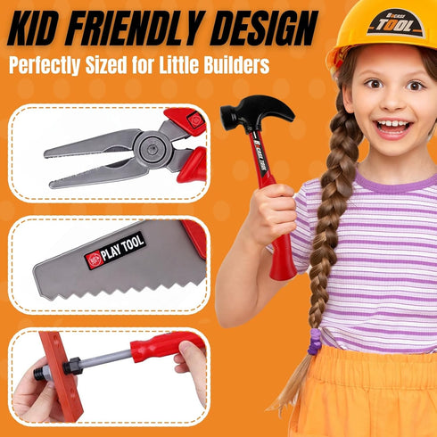 Kids Handyman Tools Toy Set - 52 PCS Mechanic Pretend Play Construction Playset for Toddlers