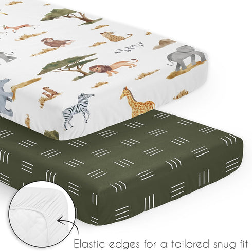 Set Pack 3p Sweet Jojo Designs Jungle Animals Boy Girl Unisex Baby Mini Crib Bedding Infant Nursery Room Newborn