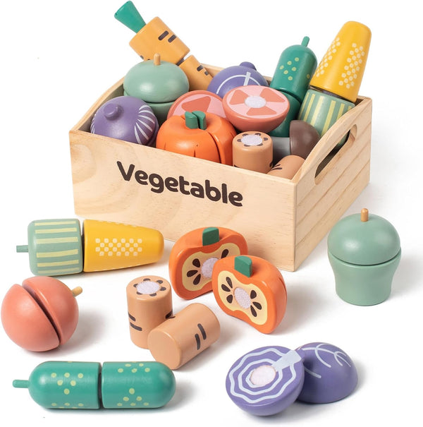 10 PCS Vegetable Wooden Play Food Set for Kids Kitchen, Wooden Food