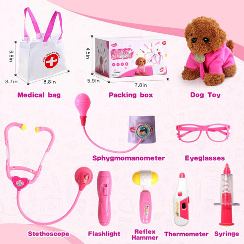 3-5 2 3 4 Set Doctor Kit for Toddlers Girl Toys Birthday Gift for Year Old Girls Kids Doctors Play with Plush Dog, Toy