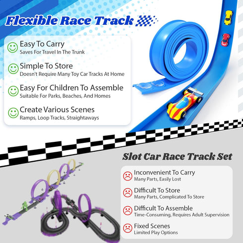 12 Set: 3+ 1/64th Flex Track Ft Starter Portable Rolls Up Race Tracks for Kids - DIY Race Car Ramp Track with Suction