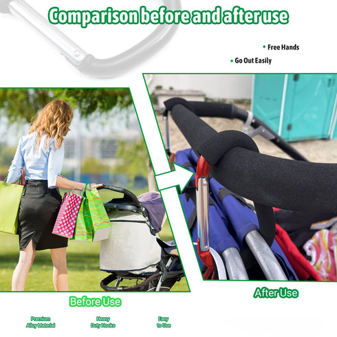 Yinpecly 3Pcs Stroller Hooks, 5.51 inch Large Organizer Hook Bag Clips for Mommy, Grocery or Diaper Bags, Red
