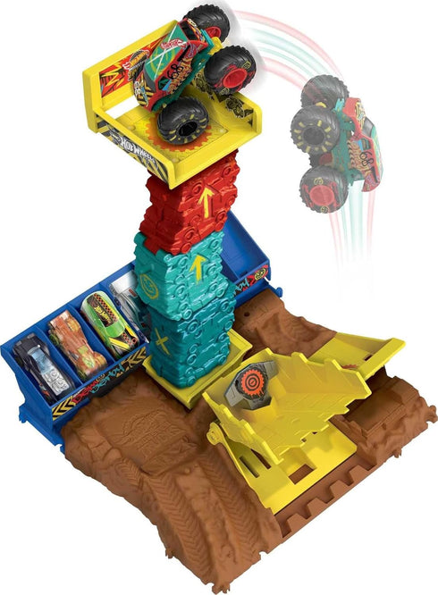 Hot Wheels Monster Trucks Playset & Toy Truck - Arena Smashers Demo Derby Car Jump Challenge
