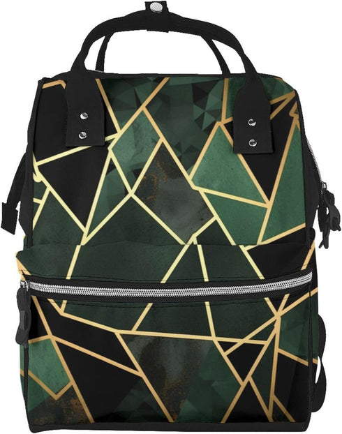 FHEDVBN black and gold geometric Diaper Bag Backpack for Women Multifunction Waterproof Mummy