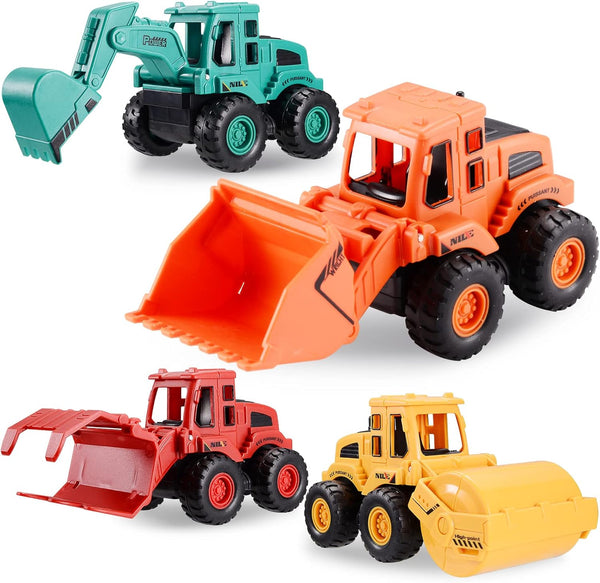 4 Pack Colorful Friction Powered Construction Truck Toys for 3 Years Old Boys and Girls Kids
