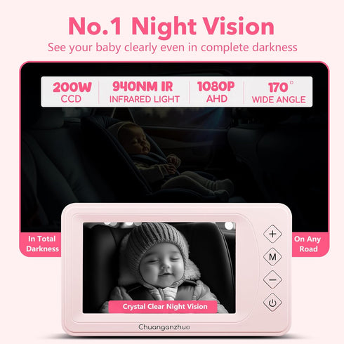 Chuanganzhuo NO.1 3X 5'' 1080P S100U Baby Car Camera with Night Vision, Zoom, USB Powered, HD IPS Crystal-Clear Car