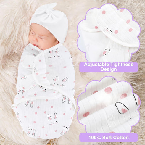 Fanfanwin 5 Pack Set 3-7 Lbs Preemie Swaddle Blanket Wrap with Hat Cotton Preemie Baby Clothes Hat Receiving Blanket