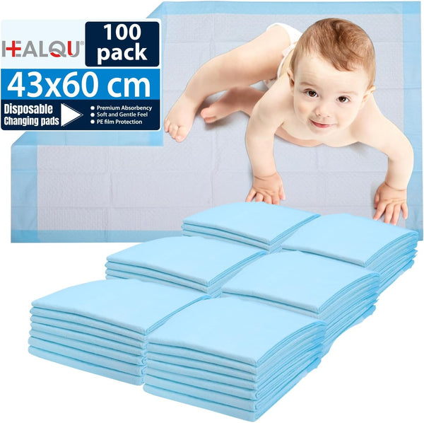 Healqu 100 Pack,Disposable Baby Changing Pad Liners - 17x24 Inches Super Soft,