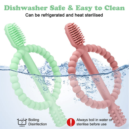0-6 6-12 Baby Teething Toys with Easy-Hold Handle, Silicone Infant Toothbrush, Textured On Both Sides Helps Massage