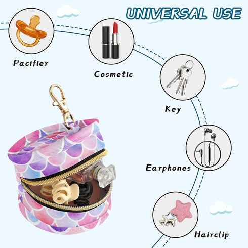 PYBUG Scallop Shape Round Pacifier Storage Case, Polyester & TPU Lined with Hook Buckle, Pacifier Container Box