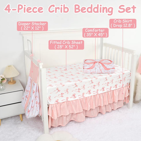 Set 4 Sets, Set Set, Crib Bedding for Baby Girls and Boys, Piece Infant Nursery Bedding Baby Comforter for Crib, Pink