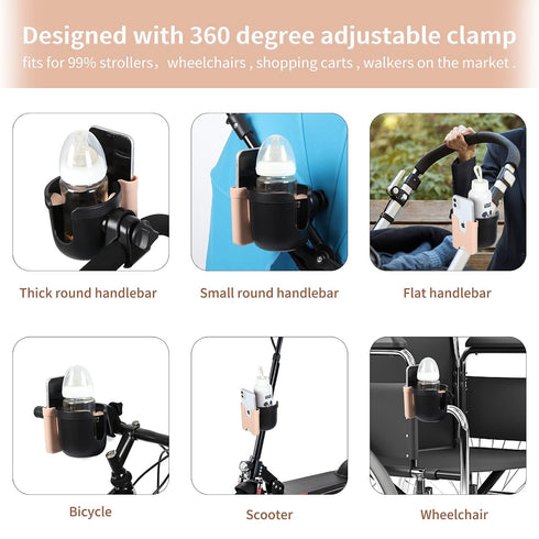 Accmor Stroller Cup Holder with Phone Holder - Universal Cup Holder for Strollers, Bikes, Wheelchairs