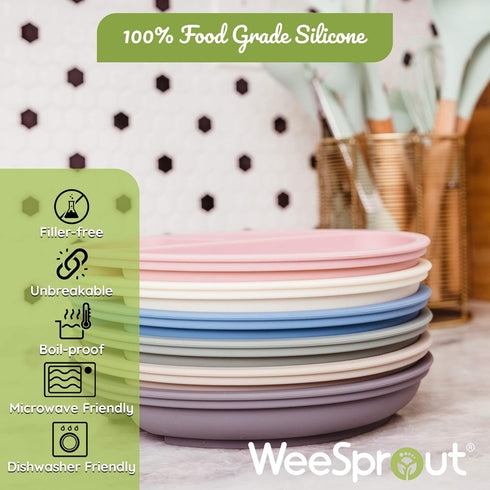 WeeSprout Silicone Plates for Babies & Toddlers, 3 Pack, 100% Food-Grade, Divided Design, Dishwasher & Microwave Safe