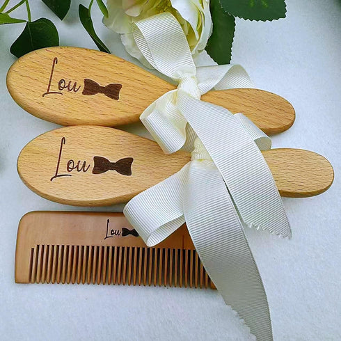 BMVDDFF 3Pcs, Set, Personalized Baby Hair Brush Comb Engraved Name Wood Hair Brush, Baby Shower Gift, New Mom Gift