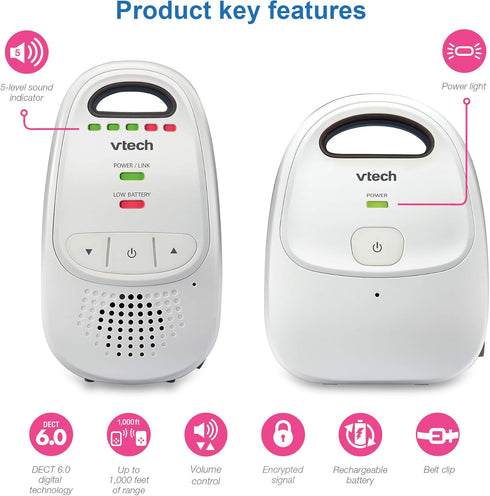VTech Upgraded Baby Monitor, Rechargeable Battery, Long Range, Crystal-Clear Sound, and Alerts