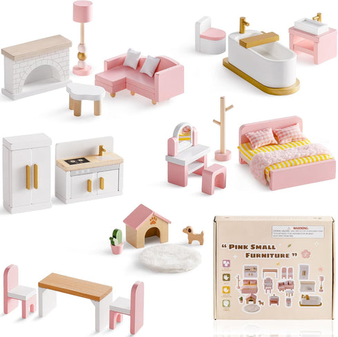 Set, 28 6 3+ ROBOTIME Wooden Dollhouse Furniture PCS Miniature Dollhouse Furniture with Room Kits, Dollhouse