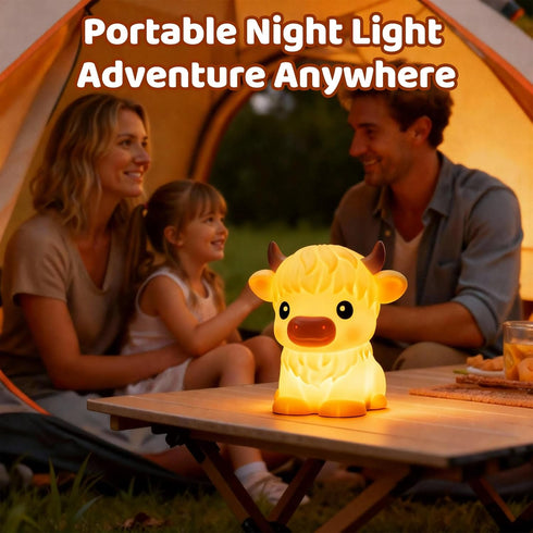 Dimmable 30 BPA-Free SiliconeHuggwaii Highland Cow Night Light for Kids, Squishy Night Light Touch Cow Lamp, Highland