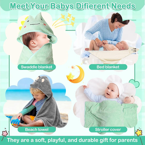 Sublaga 12 Set, 3 32x32 9 Pcs Baby Towels and Washcloths Hooded Baby Towel, Soft and Absorbent Baby Bath Towels, PCS