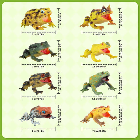 8pcs JOKFEICE Realistic Soft Frog Toys - Large Floating Squeaking Tree Frog Figurines for Science Projects, Educational