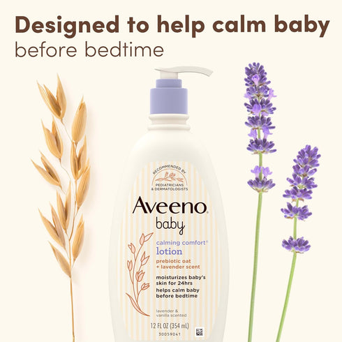 12 oz Aveeno Baby Calming Comfort Moisturizing Body Lotion with Relaxing Lavender & Vanilla Scents, Non-Greasy Baby