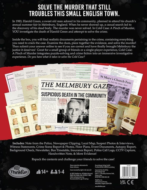 ThinkFun Cold Case: A Pinch of Murder - A Murder Mystery Game in a Box for Ages 14 and Up