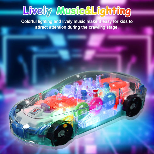 ZHFUYS Light Up Transparent Car Toy for Kids, Sensory Toys for Kid, Toy Car with Colorful Moving Gears, Fun Educational