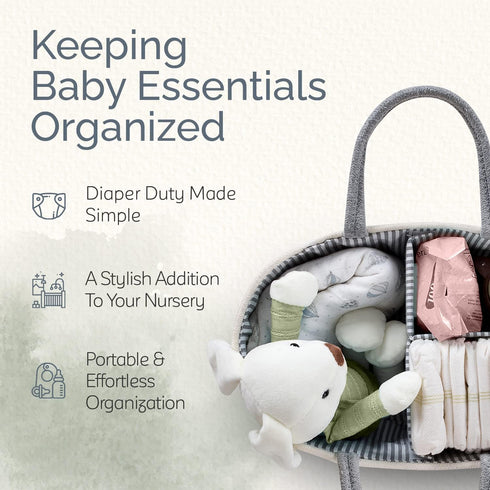KiddyCare Diaper Caddy Organizer for Baby Nursery, X-Large Basket with Handle and Lid for Changing Table