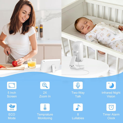 ChildsFarm 5 inch 1000ft 2-Way 8 Baby Monitor with Camera and Audio - Screen Portable Baby Camera Monitor No WiFi