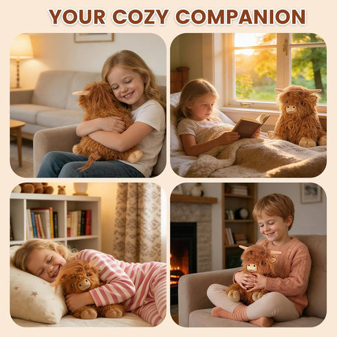 SuzziPals Heatable Coolable Weighted Highland Cow Stuffed Animals Plushie, Microwavable Heating Pad for Period Cramps