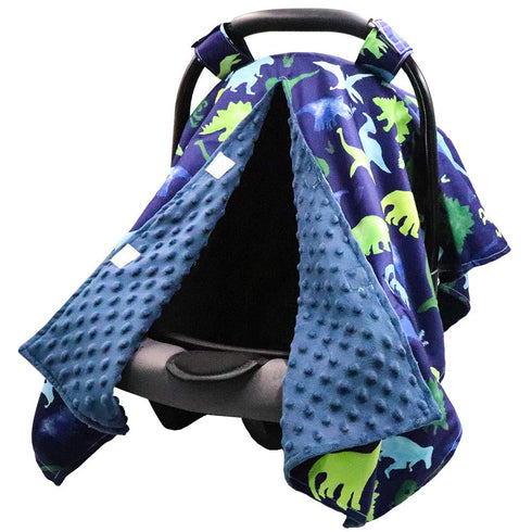 TANOFAR Car Seat Cover Baby, Peekaboo Opening Infant Car Seat Cover for Winter, Warm & Cozy Blue Dinosaur