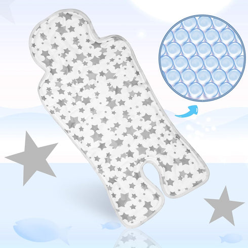 Pinkunn Gel Car Seat Cooler Pad - Breathable Ice Cooling Pad for Summer Chair, Stroller, Baby Dining Chair (Gray Star)