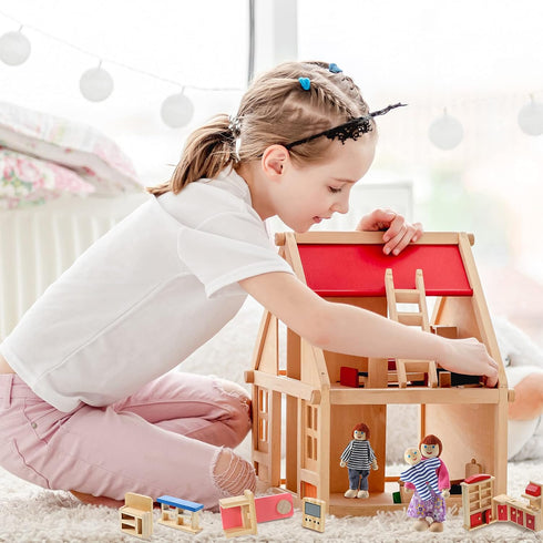 Sumind Wooden Dollhouse Furniture Set - 23 Pcs with 8 Pcs Doll House People Figures