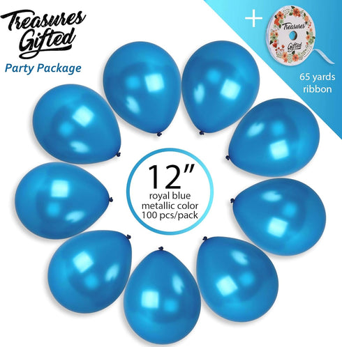 Treasures Gifted 100 Pack Metallic Royal Blue Balloons - 12 Inch Pearlized Dark Blue Latex Balloons