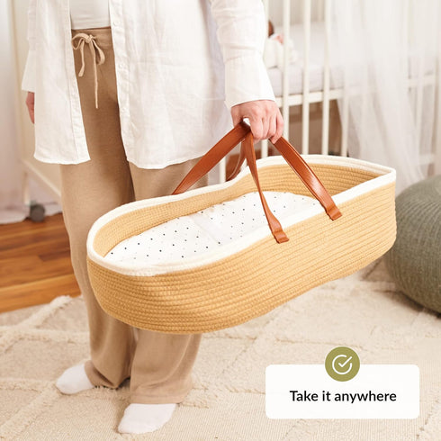 LittleLaughs Moses Basket for Babies with Muslin Blanket | Changing Basket for Baby Dresser | Portable Basket for Your