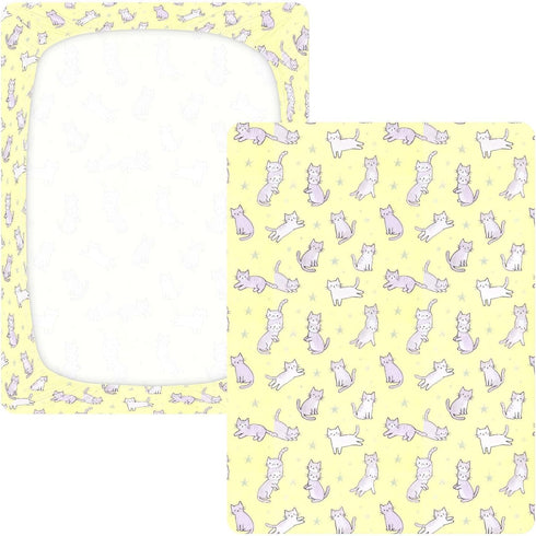 miaozhen 1 Pack 52x28 Cotton Baby Crib Sheets Ultra Soft Yellow Funny Cat Crib Mattress Sheet for Nursery sabanas para