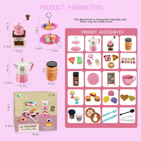 Set 48 Set Set 3 4 5 6 7 8 9, Pretend Tea Party for Little Girls, PCS Coffee Maker and Play Food Dessert for Kids Age