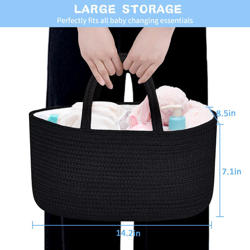 ABenkle Baby Diaper Caddy, Nursery Storage Bin & Car Organizer for Diapers & Wipes, Cotton Rope Basket
